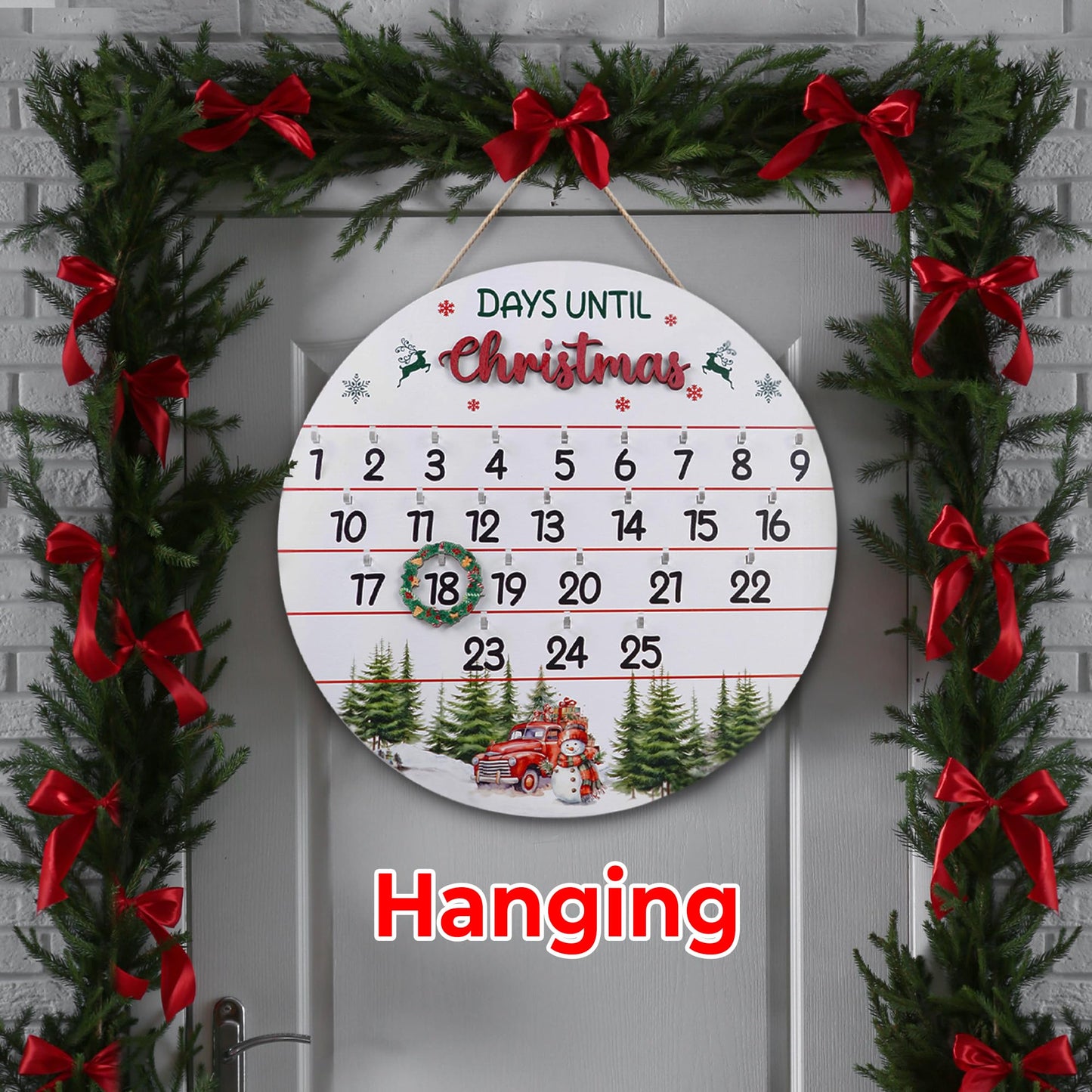 10.5'' Wooden Christmas Countdown Advent Calendar 2025 Day Until Xmas Decorations Wall Hanging Table Home Decor Welcome Door Sign Calendar Number Date Christian Holiday Gift HU-FR11-B