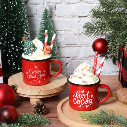 Jingmore 2 Pack Christmas Coffee Bar Decor with Faux Whipped Cream Ceramic Gingerbread Coffee Mugs Faux Hot Cocoa Toppers Christmas Tree Gingerbread Man Decoration for Xmas Bar Centerpieces