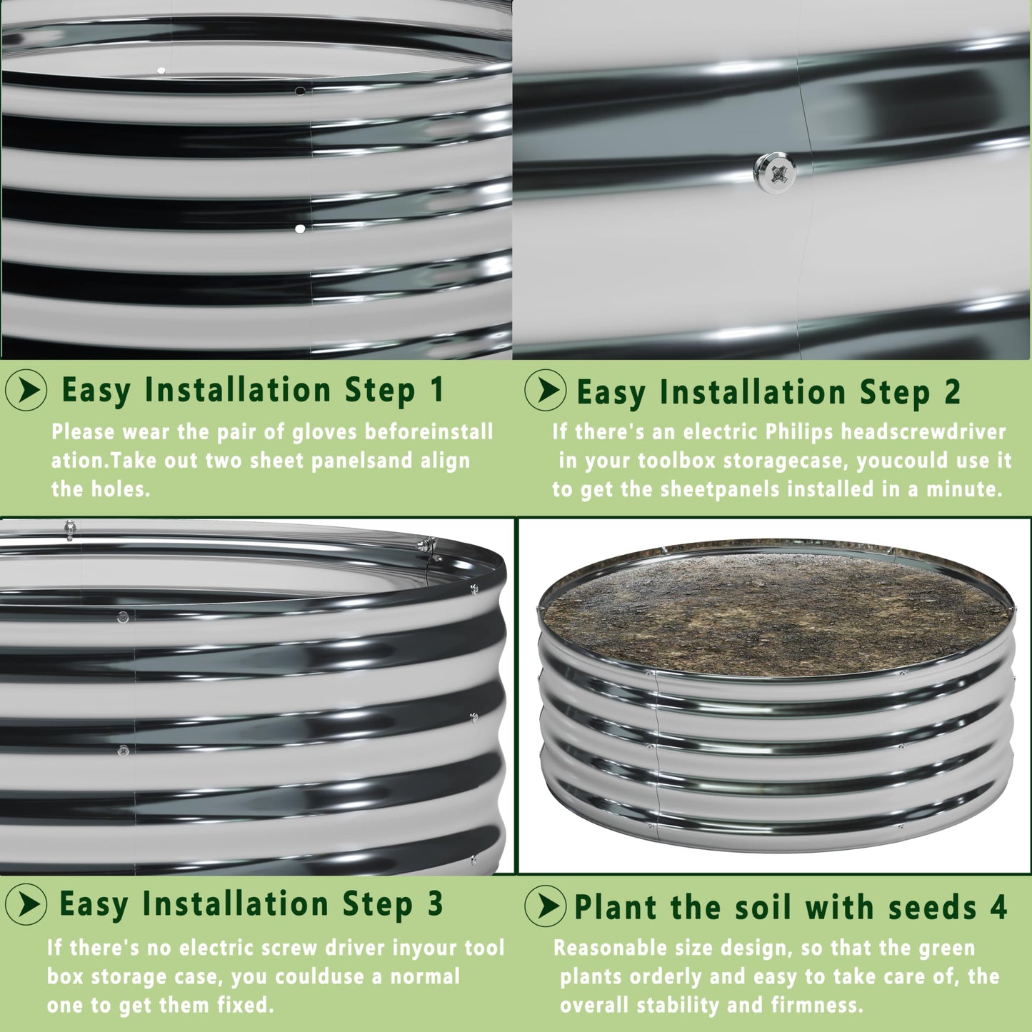 DIIYIV 3Pack 2x2x1ft Galvanized Raised Garden Bed, Planter Raised Garden Beds Outdoor, Round Clearance Raised Garden Beds for Gardening Vegetables