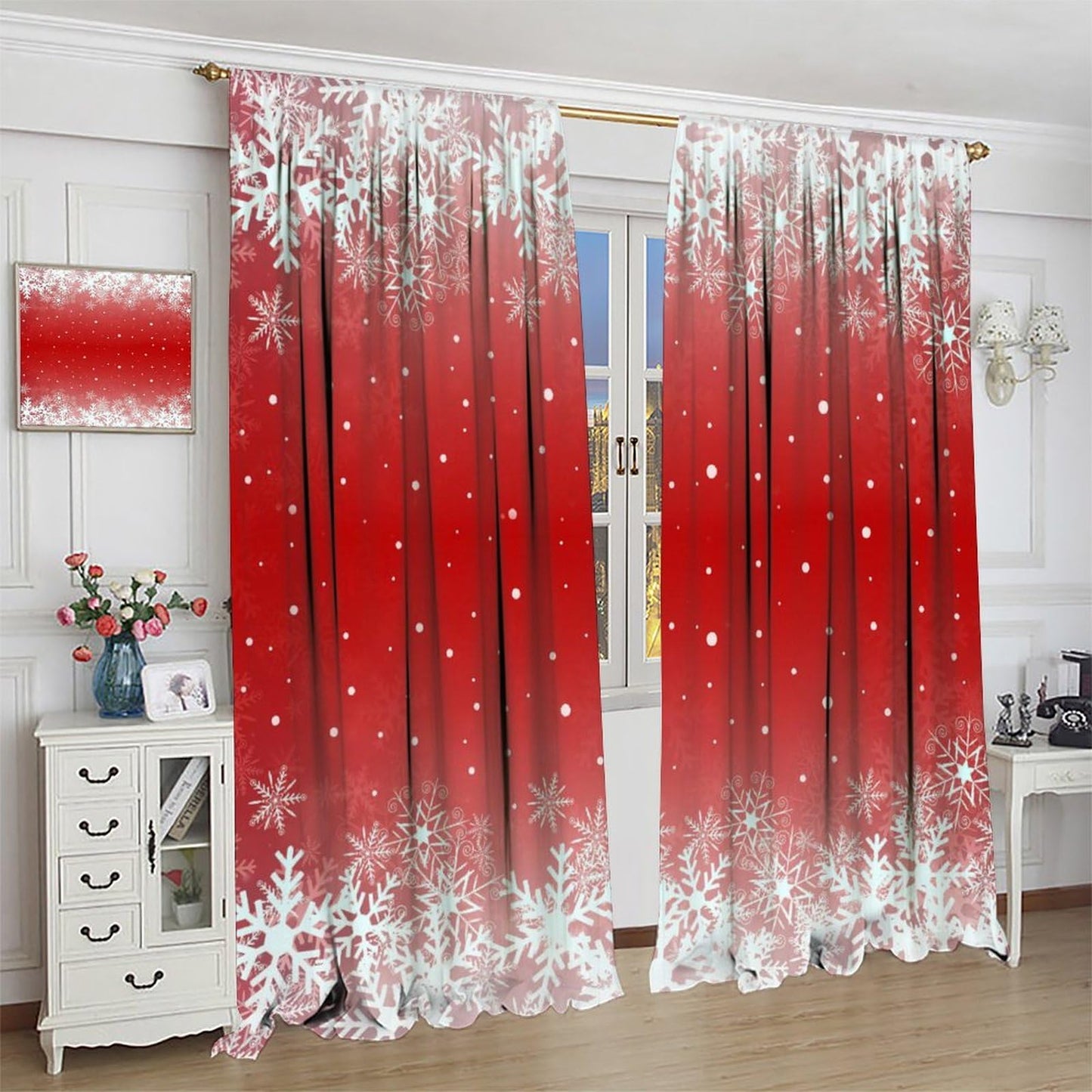 FengMingRui Merry Christmas Snowflakes Curtains for Happy Festival Living Room Bedroom Home Decor Window Drapes 42" W X 45" L