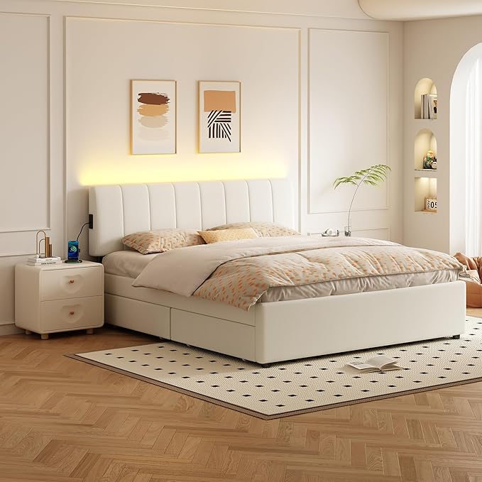 King Size Upholstered Platform Bed