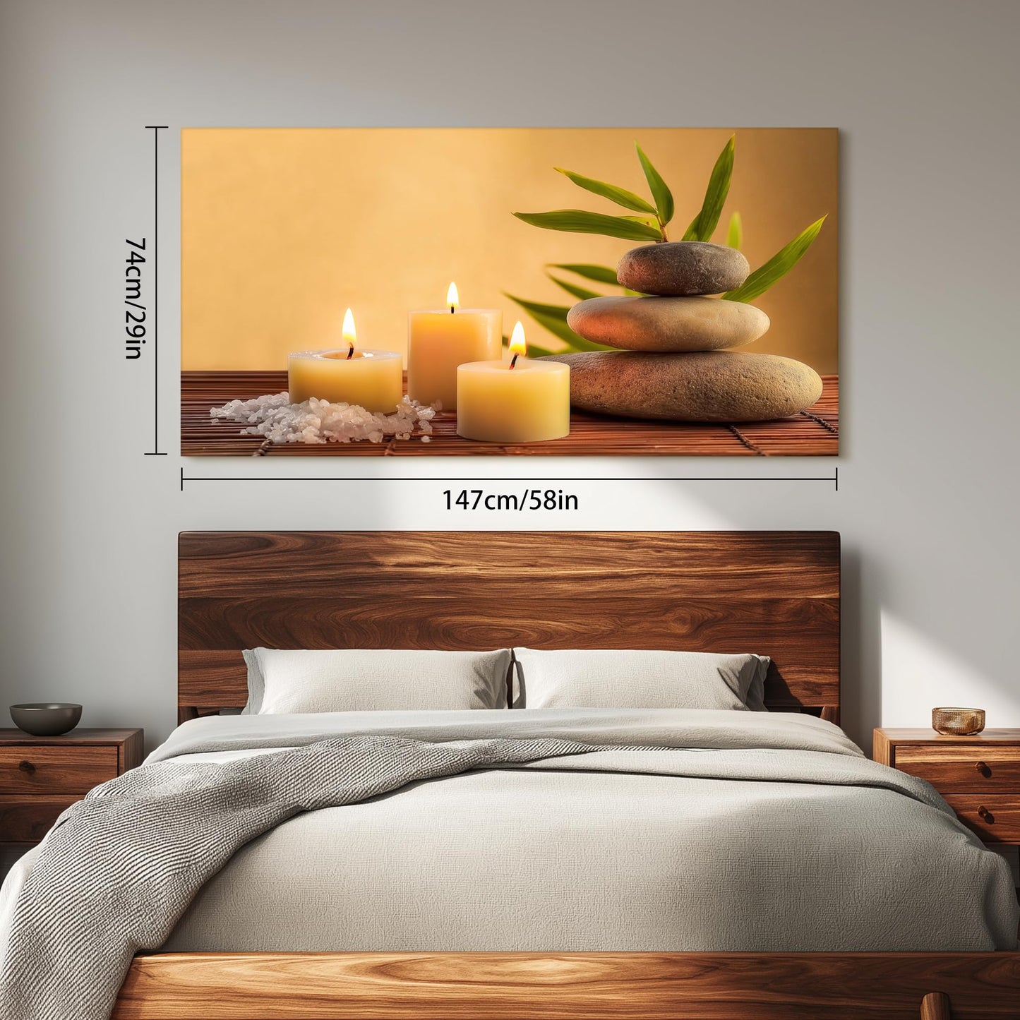 SLYCAY Oversized Large Meditation Zen Stone Canvas Wall Art, Yellow Candle Spa Wall Decor Minimalist Neutral Calming Prints Yoga Room Bathroom Bedroom Office Living Room 29"X58"