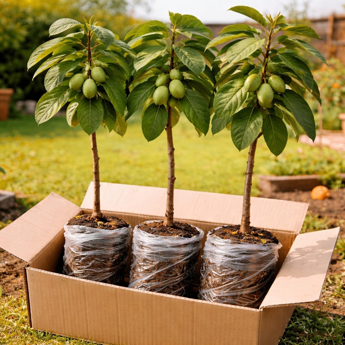 3 Pack Live Pawpaw Trees (Asimina triloba) – Hardy Native Fruit Trees, Tropical Flavor Fruit, Fast Growing Shade Trees for Outdoor Garden & Backyard