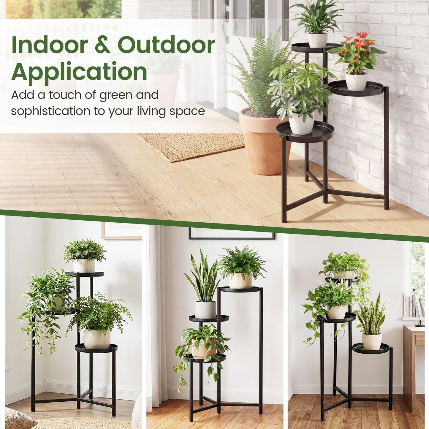 Giantex 3-Tier Metal Plant Stand Indoor Outdoor, Tall Corner Flower Pot Holder Display Rack for Living Room Balcony Patio Garden Office, Heavy Duty Vertical Shelf, Metal Plant Rack Organizer, Black
