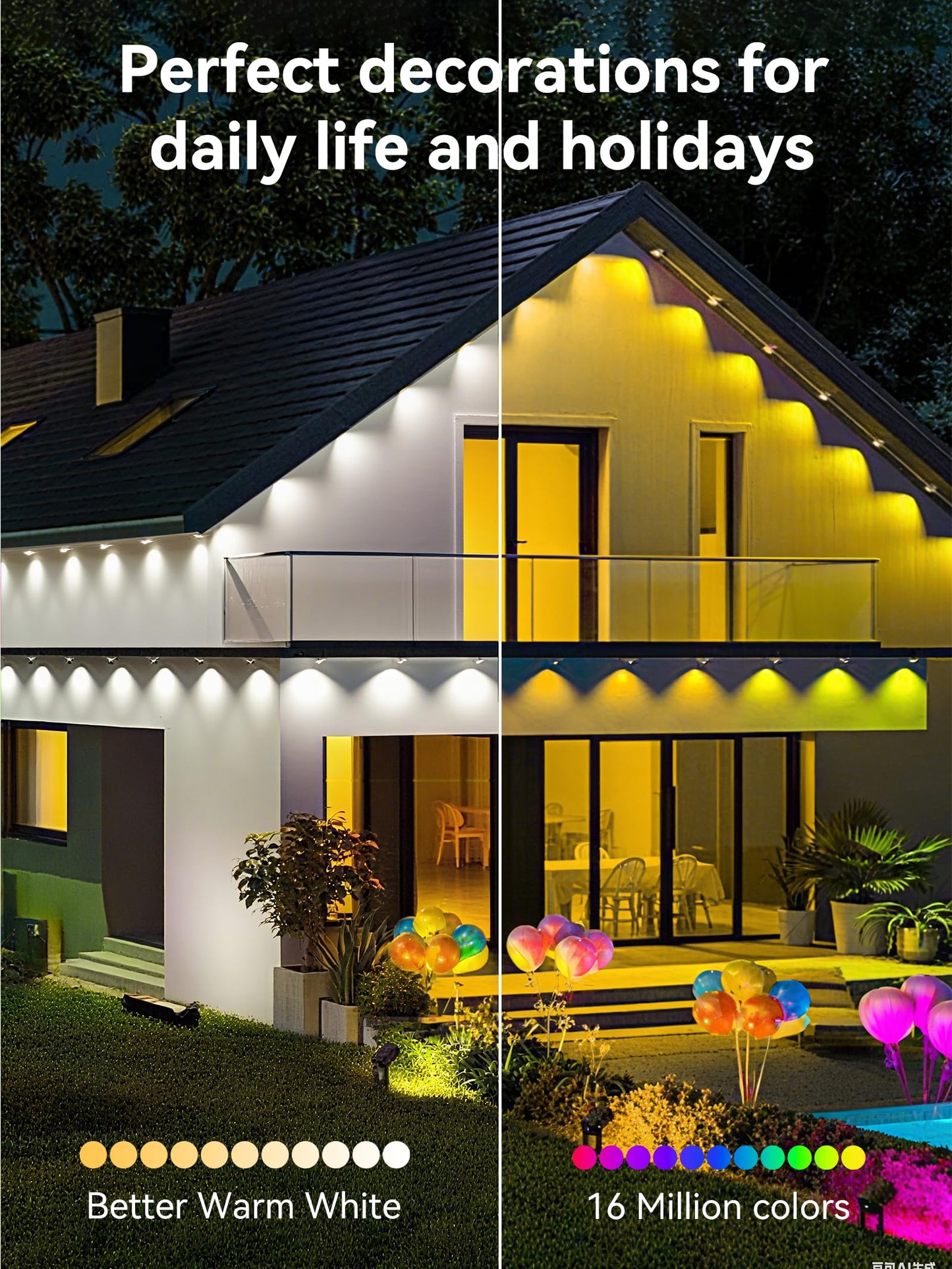 Permanent Outdoor Lights, 350FT RGB IP67 Waterproof Eaves Lighting, Smart LED Outside House Lights with App/Remote Control for Halloween, Christmas Decor, Holiday, Party, Daily, All Year-Round