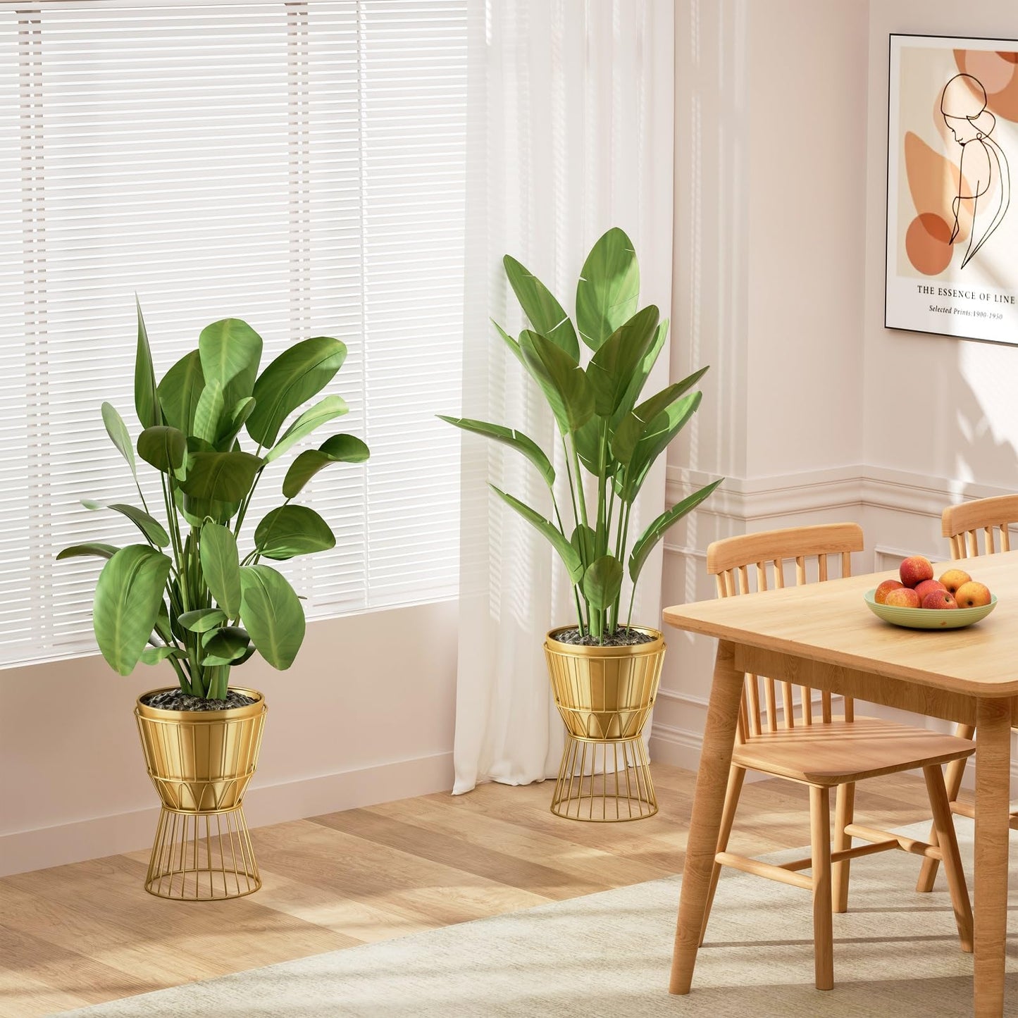 Ecomosita Planter with Stand Gold Metal Plant Pot with Stand - 12 Inch Unique Modern Flower Pots Indoor with Gold Plant Stand with Drainage, 2 Pack