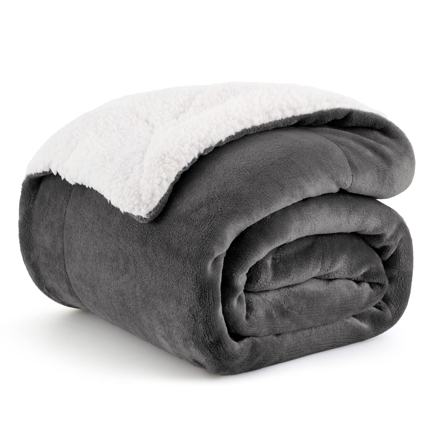 Bedsure GentleSoft Sherpa Fleece Blankets Queen Size for Bed - Thick and Warm, Soft Fuzzy Plush Queen Blanket for Winter, Grey, 90x90 Inches