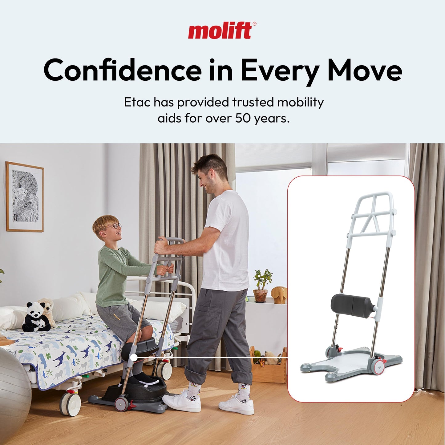 Molift Raiser Pro Sit to Stand Lift for Elderly - Portable Stand Assist, Mobility Aid for Seniors & Handicapped - Easy to Use and Ideal Transfer Aid Between Bed, Wheelchair, and Shower Chair
