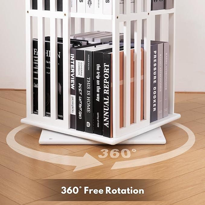 YOWOS Rotating Bookshelf Tower, 360° Display Spinning Bookcase, Bamboo