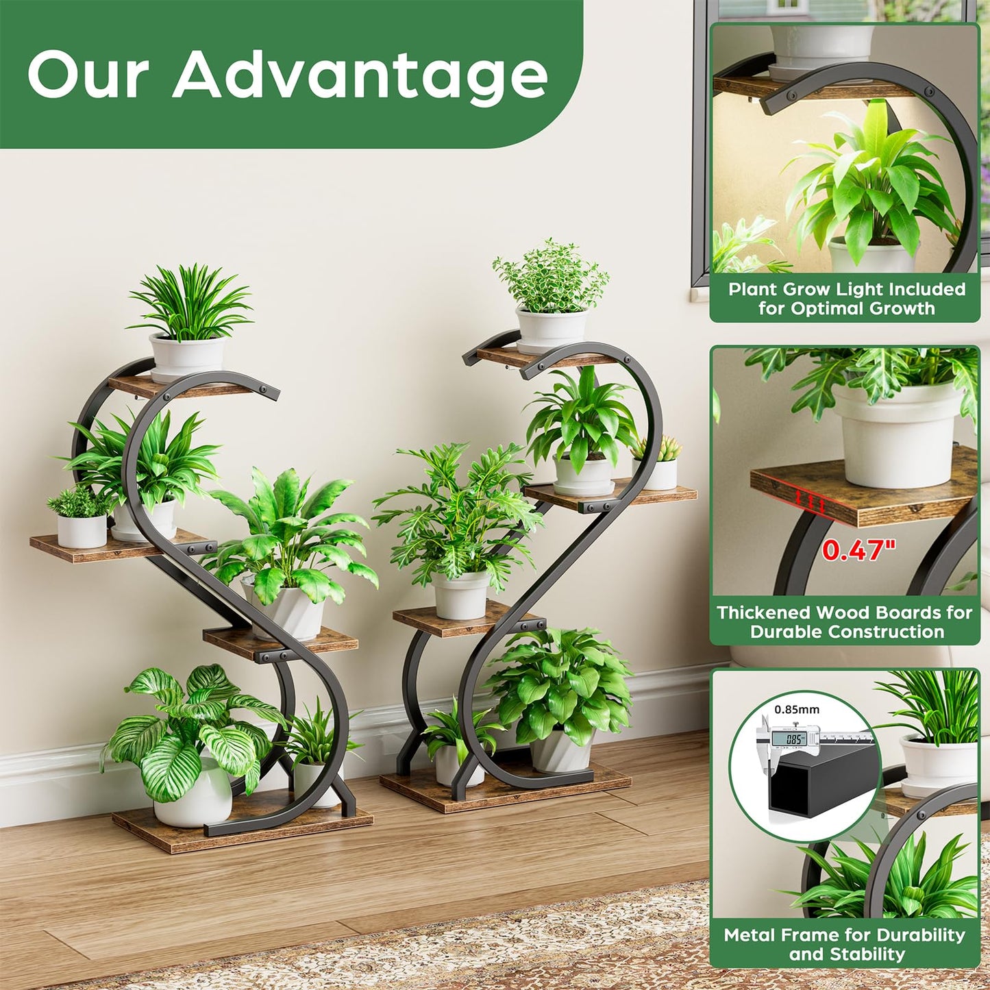 LATIBELL Plant Stand Indoor with Grow Light, 4 Tiered Metal Plant Shelf indoor, 29'' Plant Stands for Indoor Plants Multiple, Flower Stands for Indoor Plants Living Room, Patio, Balcony (2 Pack)