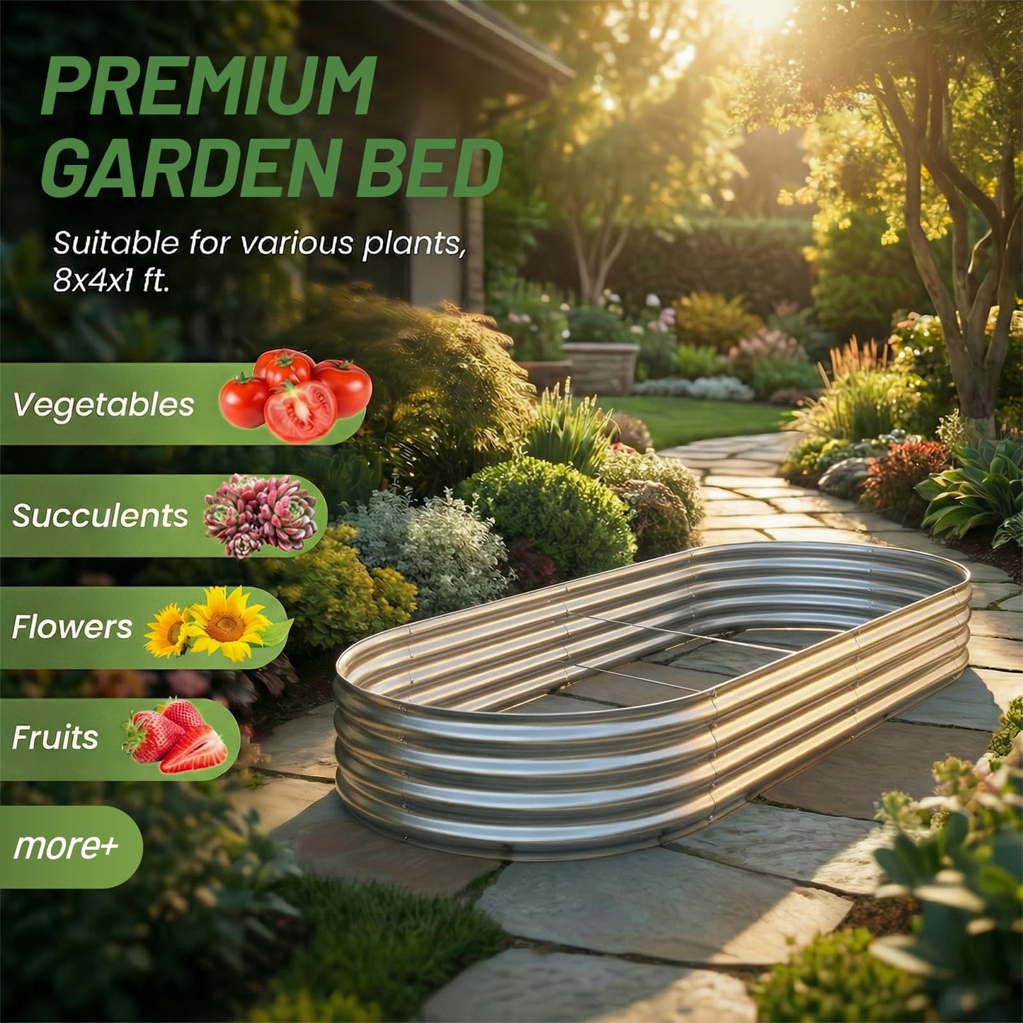 AHEONLAR 2pack 8×4×1ft Raised Garden Bed，Outdoor Galvanized Planter Boxes, Oval Large Metal Raised Garden Beds for Vegetables
