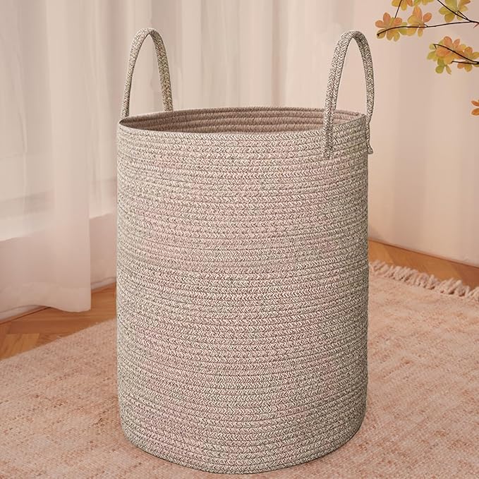 Large Woven Laundry Basket Hamper, 80L Cotton Rope Storage Bin