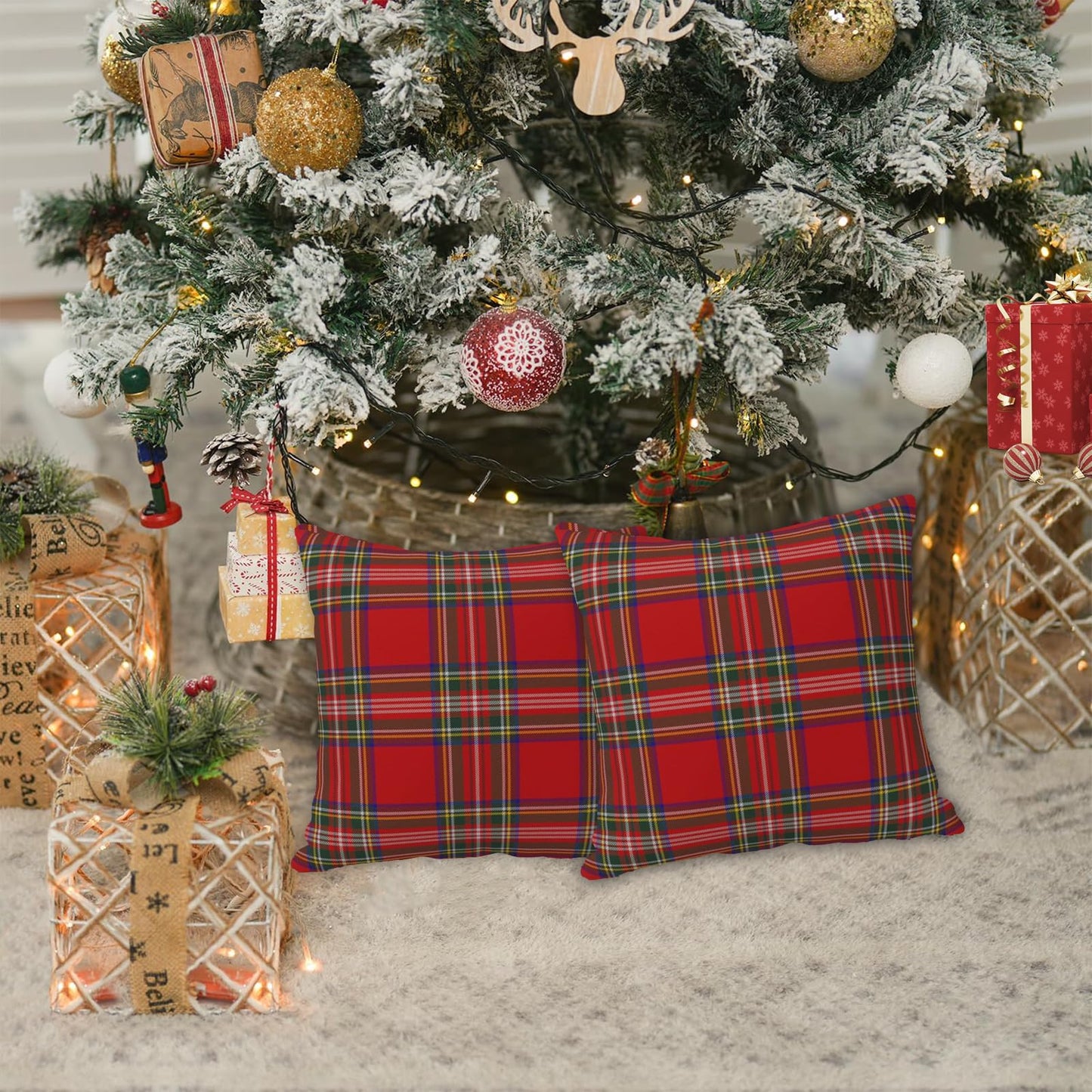 GOOESING Christmas Plaid Pillow Covers 22x22 Inch Set of 2 Scottish Tartan Farmhouse Throw Pillow Case Cushion Cover for Sofa Couch Home Decor, Red and Green