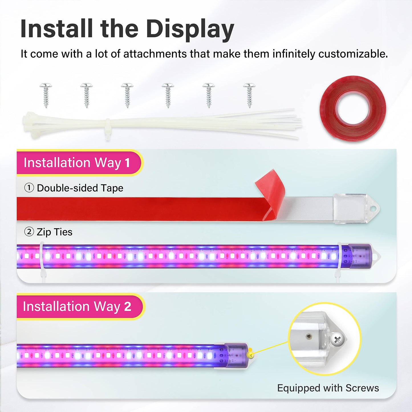 iPower 60W LED Grow Lights with Full Spectrum Plant Growing Light Strips for Indoor Plant with Auto ON/Off 3/9/12H Timer, 10 Dimmable Levels 48 LEDs Per Tude, 4 Tubes, Red&Blue