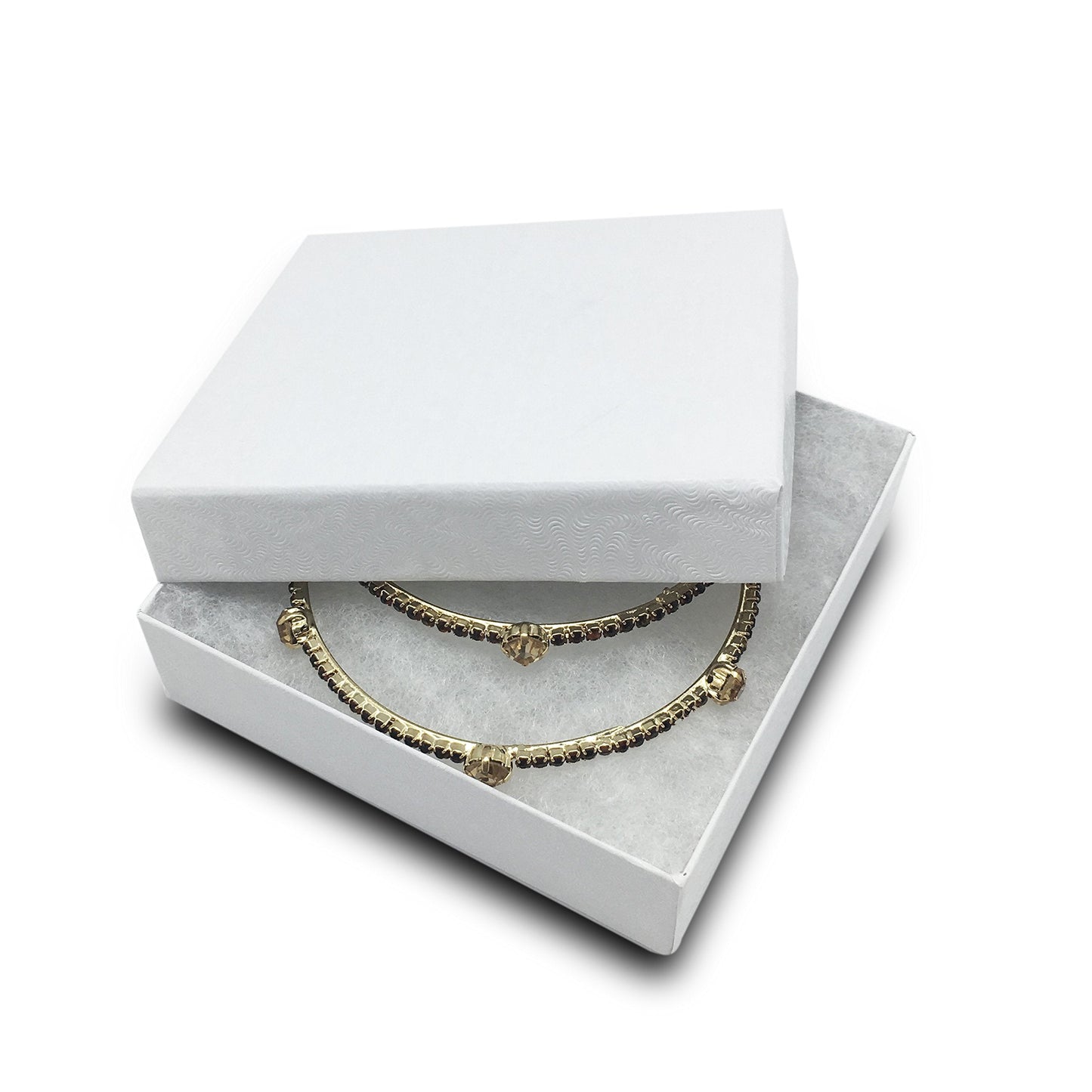 TheDisplayGuys - 25-Pack #34 Kraft Paper Jewelry Boxes w. Cotton Padding - White Swirl (3 7/8" x 3 7/8" x 2") - Gifting, Shipping, Retail
