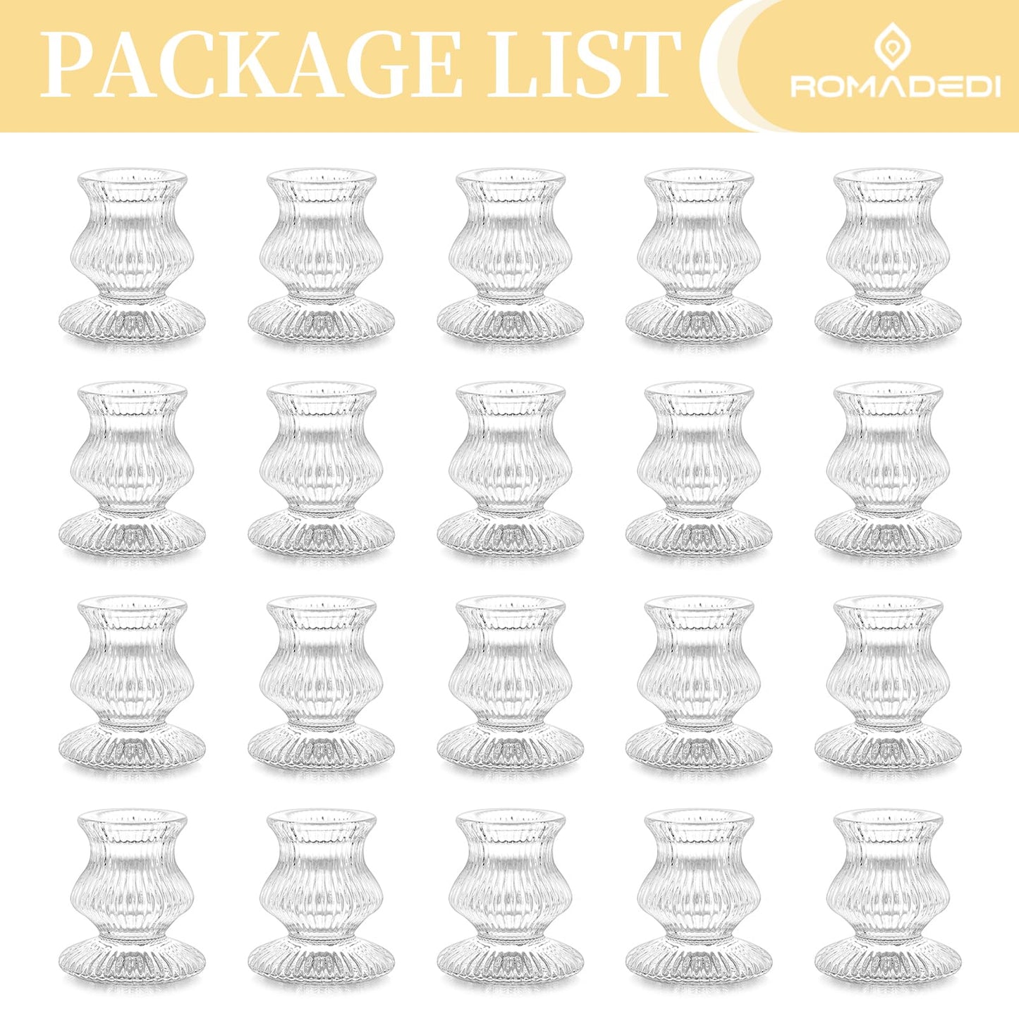 Romadedi Glass Candle Holder for Candlestick - 20 Pcs Clear Small Tapered Candle Holder Decor Bulk Wedding Table Centerpiece for Candle Sticks Christmas Party Living Room Dinner Advent