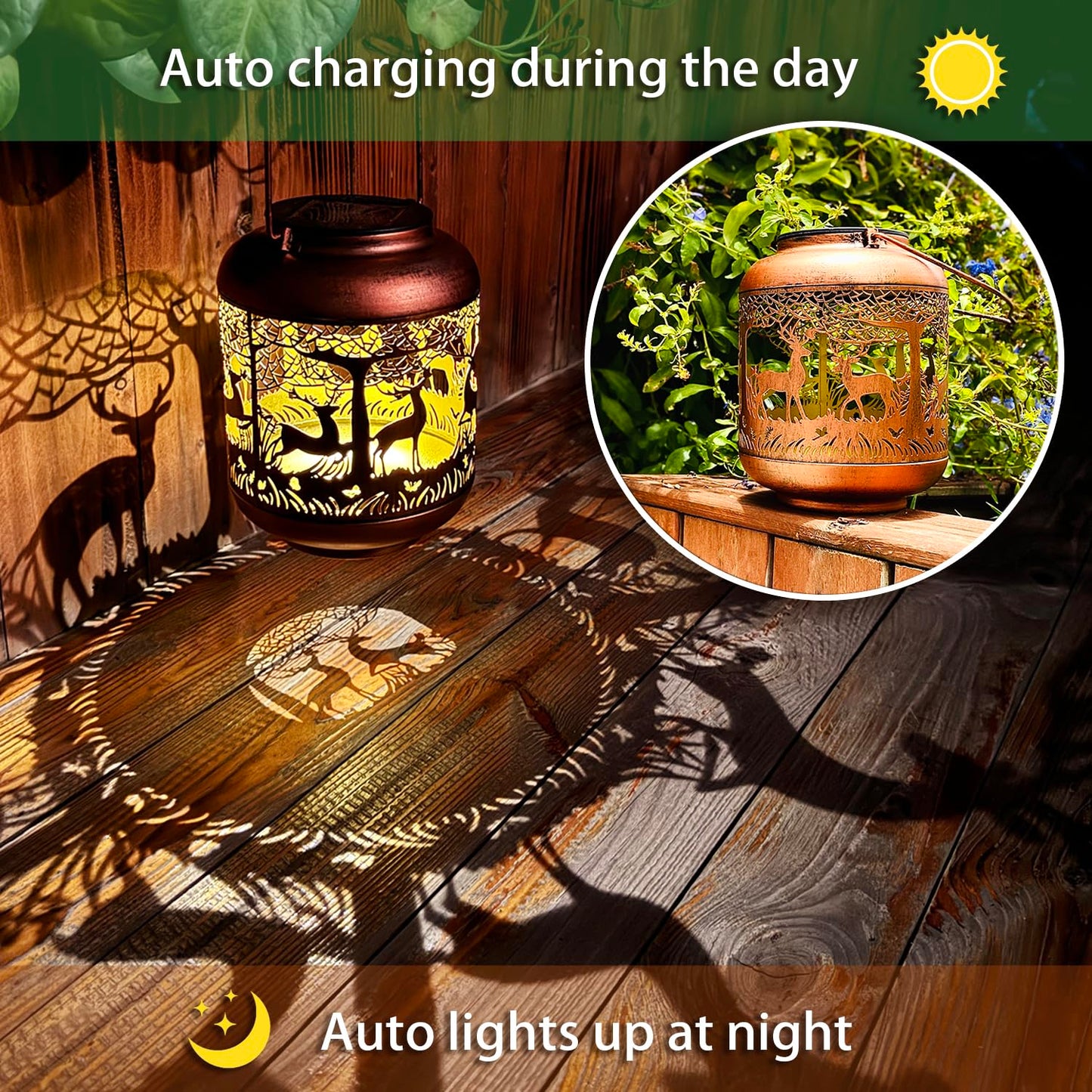 Deer Solar Lanterns Outdoor Waterproof Hanging Solar Lights Deer Gifts for Women Men Metal Decorative LED Lanterns for Yard,Patio,Lawn,Tabletop,Pathway,Landscape,Garden Decor