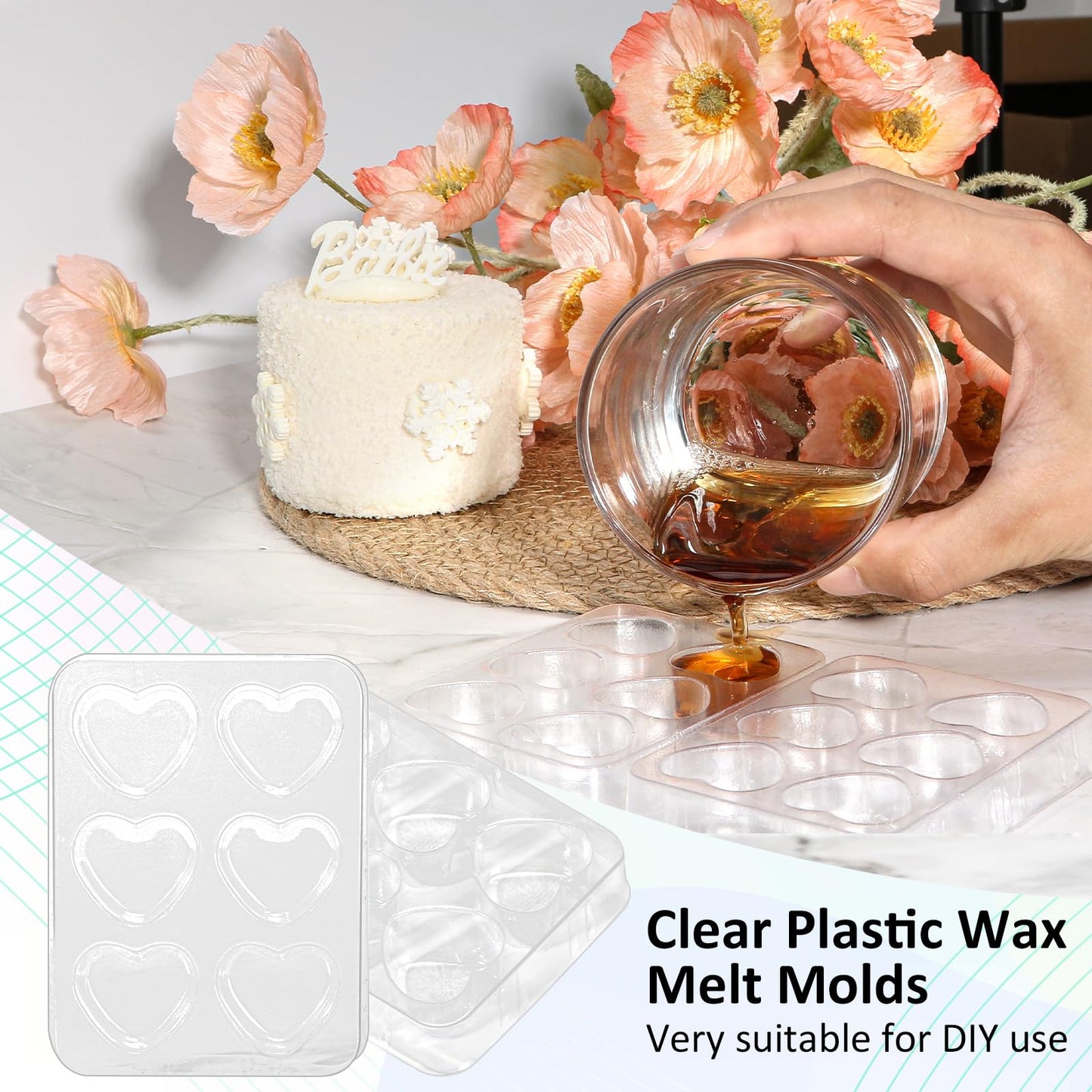 50 Pcs Heart Wax Melts Molds Plastic Wax Melt Containers 6 Cavity Gift Boxes for Wax Melts Wax Melt Packaging for Wax Cube Wax Block Wax Tarts Wax Melt Wickless Candles Soap Making
