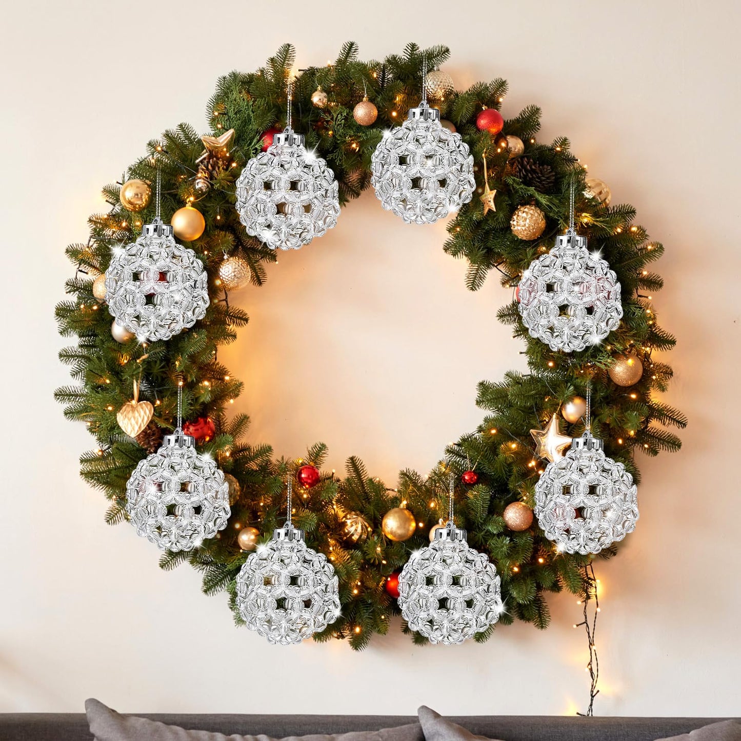 Norme 6 Pcs Beaded Crystal Christmas Balls Ornaments Handmade Ball 3.15 Inch Christmas Tree Decorations Hanging Acrylic Crystal Ornament for Xmas Wedding Party Holiday Decor
