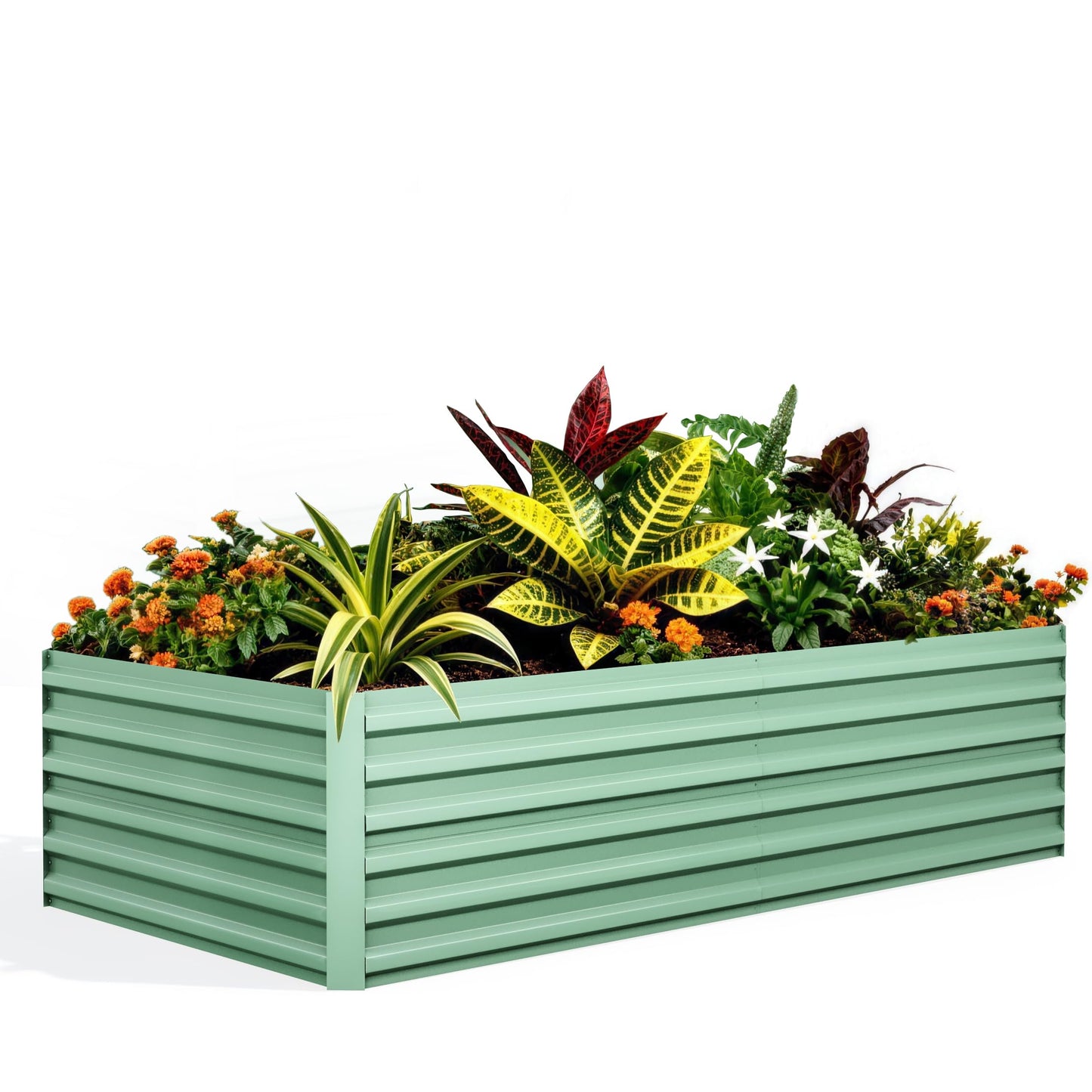GarveeLife 6x3x2 ft Galvanized Raised Garden Bed, 24" Tall Metal Planter Box for Flowers Vegetables, Rust-Resistant Raised Garden Beds for Gardening, Easy Assembly Outdoor Garden Box & Planters, Green