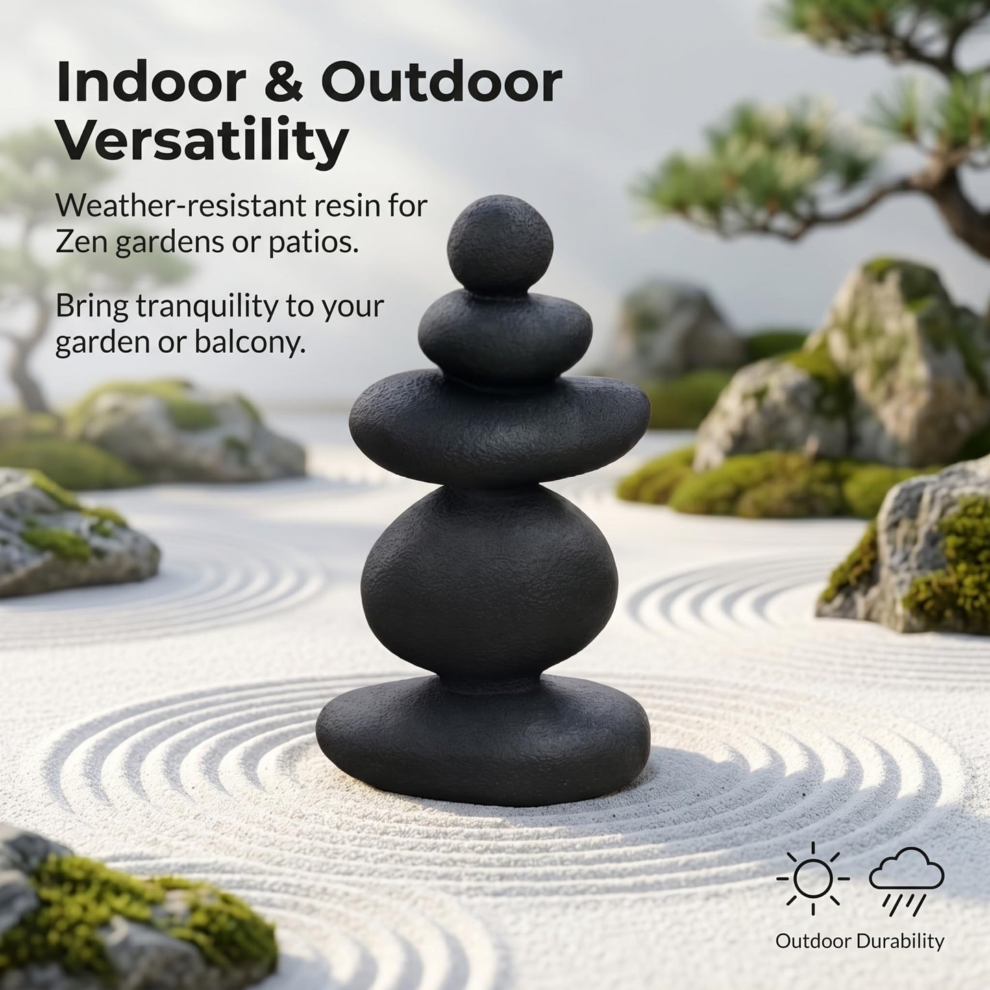 FUNTEREST Balancing Stacked Stones Statue, 14.5 Inch Zen Rock Cairn Sculpture, Black Resin Wabi Sabi Decor for Home Office Shelf Yoga Room, Mindfulness Gift for Yoga Lovers