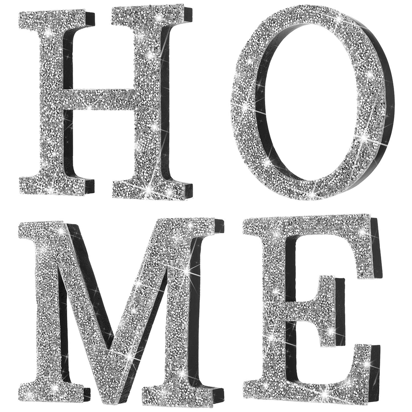 Jetec 4 Pcs Love Home Sign Large Crystal Diamond Letters Shiny Letters Decor Crystal Rhinestone Bling Silver Room Decor Wooden Love/Home Table Topper Wall Art Gift for Bedroom