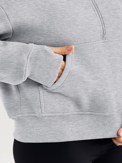 Trendy Queen Womens Hoodies Quarter Half Zip Pullover Oversized Sweatshirts Half With Pockets Fall Clothes GreyXL