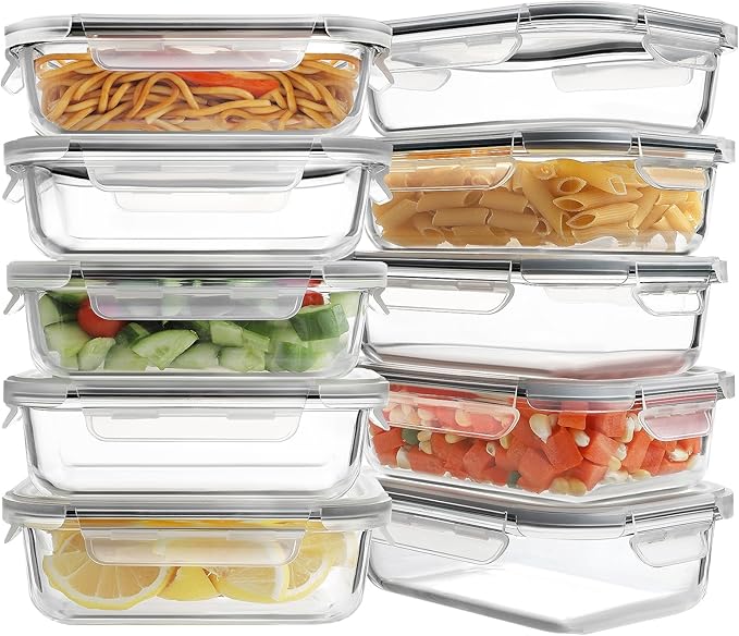 HOMBERKING 10 Pack 22oz Glass Meal Prep Containers, Food Storage Containers