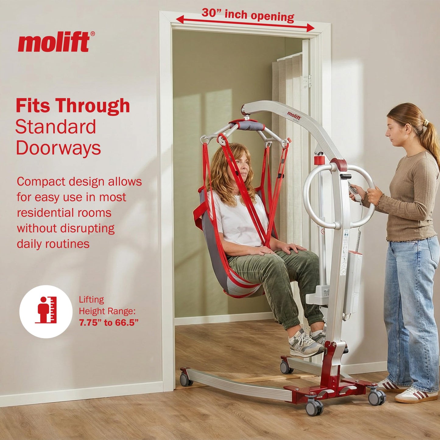 Molift Smart 150 Premium Electric Patient Lift Transfer Chair - No-Assembly Foldable Design for Home & Travel - Intelligent Professional-Grade Lift Assist for Elderly & Limited Mobility - 330 lbs Cap