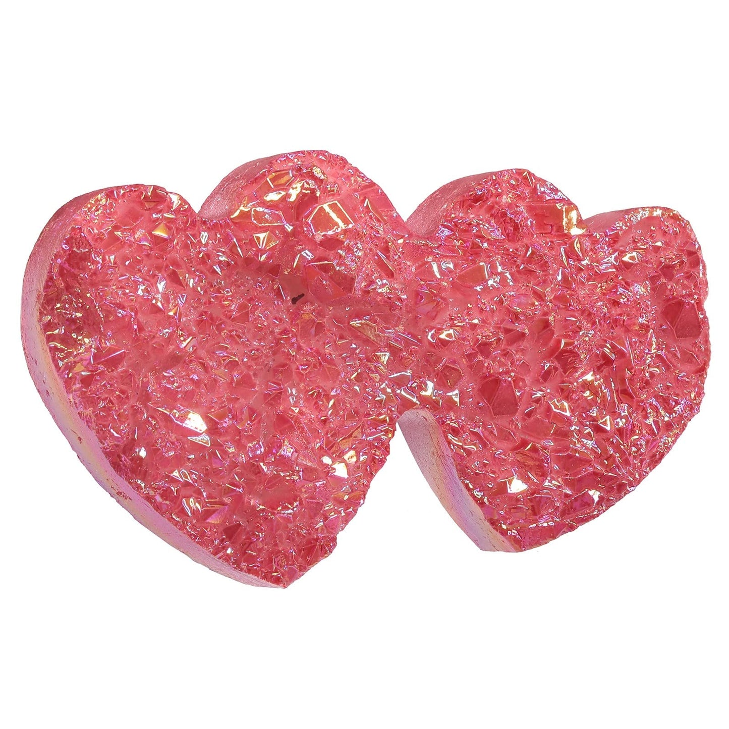 Cheungshing Double Love Heart Angel Aura Rock Crystal Cluster Handheld Mineral Specimen Healing Stone Decoration for Home Office, Red