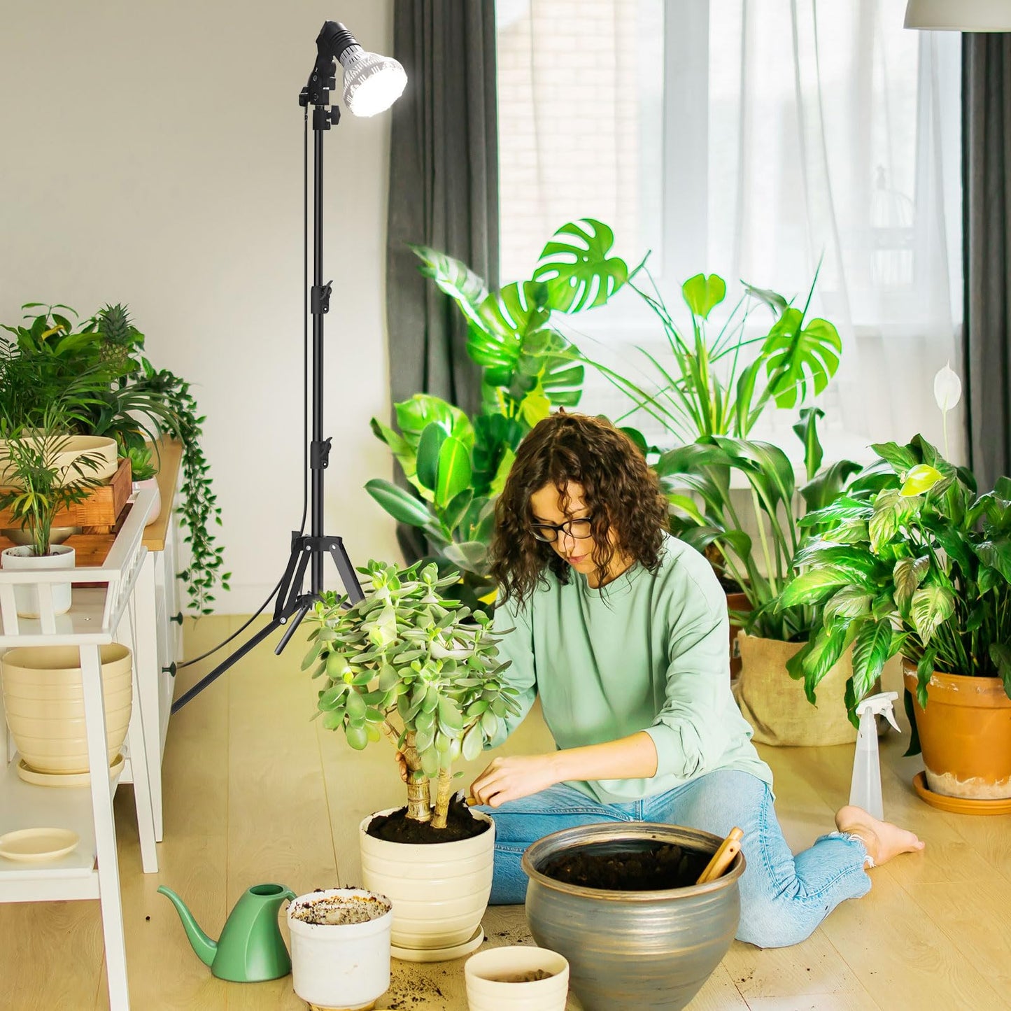 SANSI Grow Lights for Indoor Plants, 4 Dimmable Levels 30W Full Spectrum Plant Lights for Indoor Growing, Tripod Stand Adjustable 30"-55" Plant Grow Light with Remote Control Auto Timer