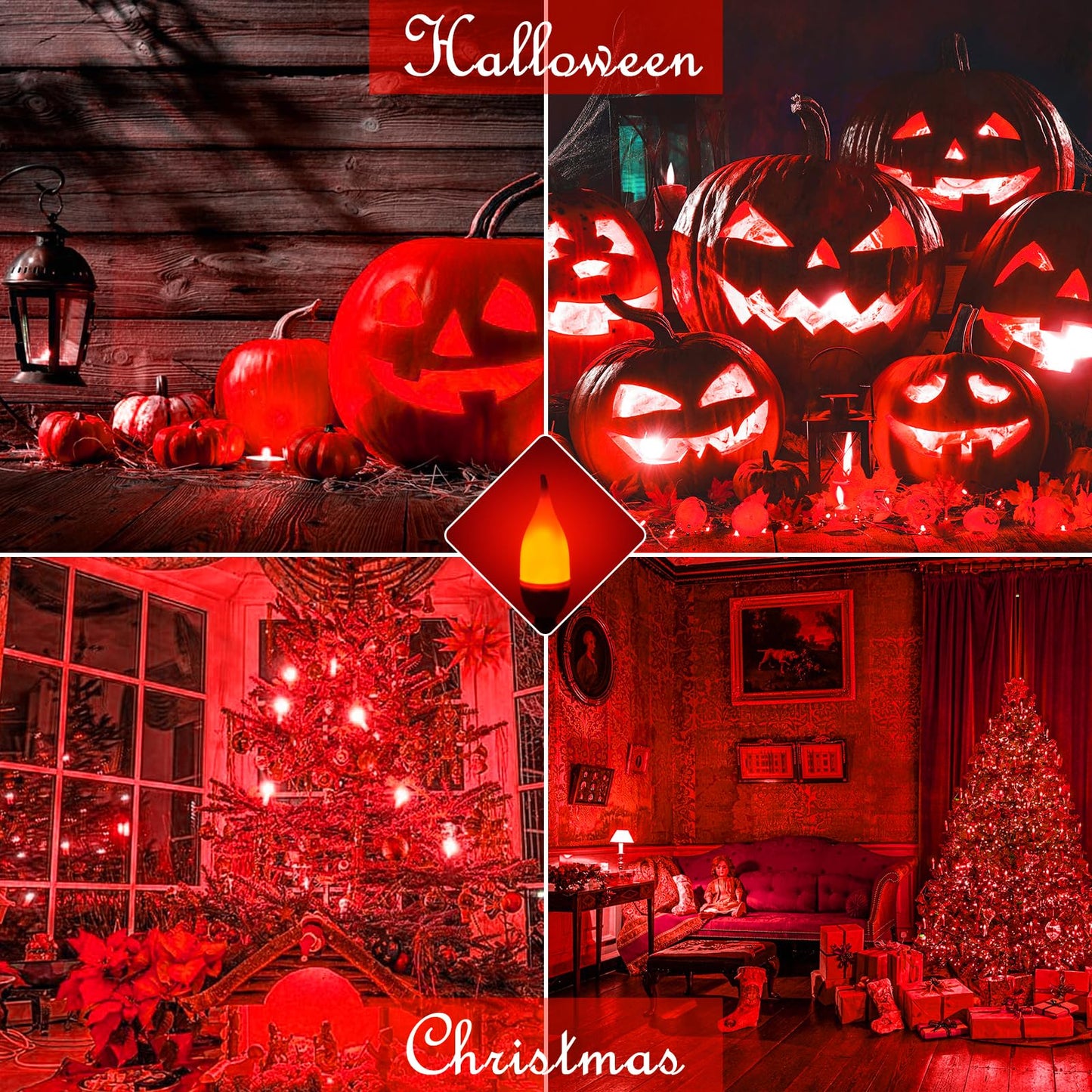 Bestview LED Flame Effect Light Bulbs,3 Modes Flickering Light Bulbs, Smart E12 Chandelier Base Candle Fire Light Bulb for Halloween, Christmas, Porch Indoor&Outdoor Home Decoration -6 Pack(Red)