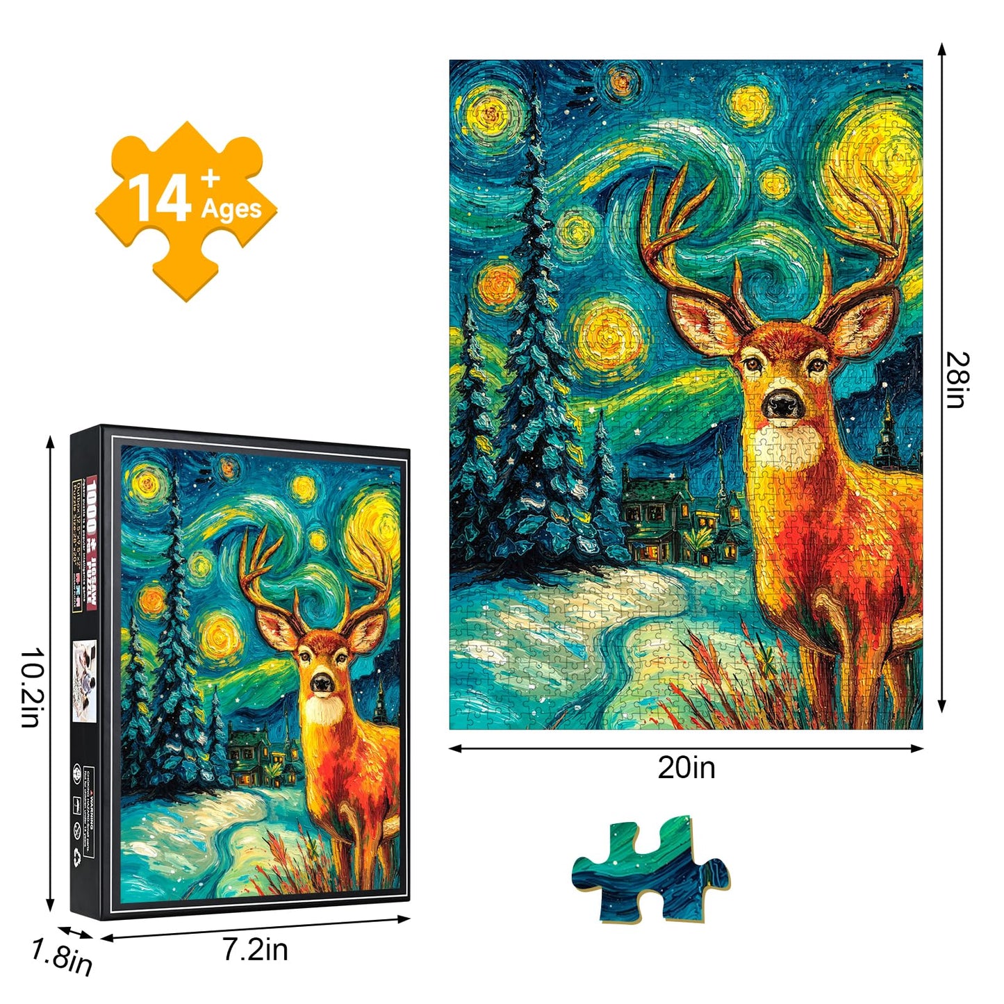 1000 Piece Van Gogh Starry Night Deer Snowy Forest Jigsaw Puzzle