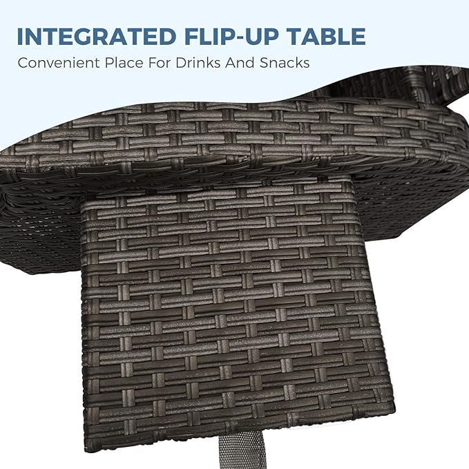 Grand patio Outdoor Recliner with Independent Adjustable Back and Footrest, Air Pump 150° Lay Flat Reclining Chair Removable Olefin Cushion Flip-Up Table Wicker Peacock Blue 1PC