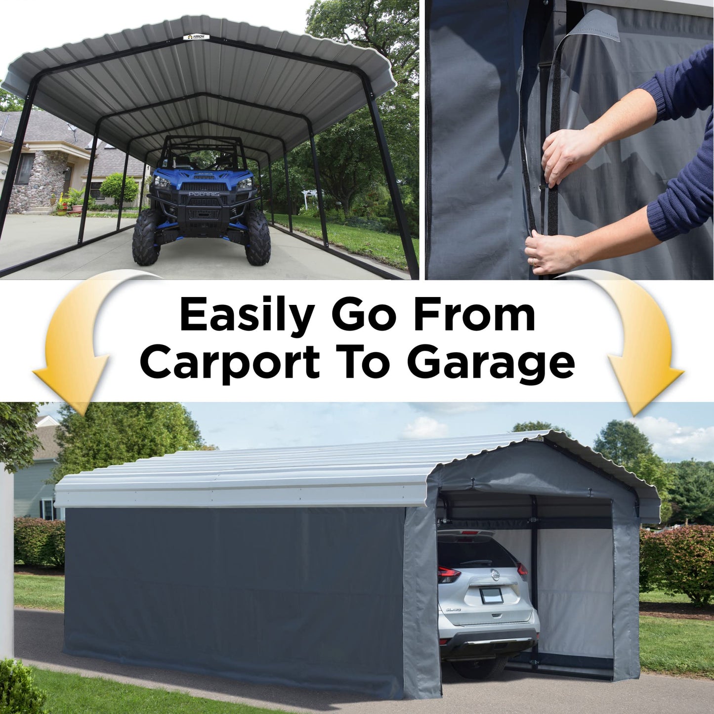 Arrow Sheds Amazon Exclusive 12' x 20' x 7' 29-Gauge Carport with Galvanized Steel Roof Panels and Enclosure Kit, Eggshell