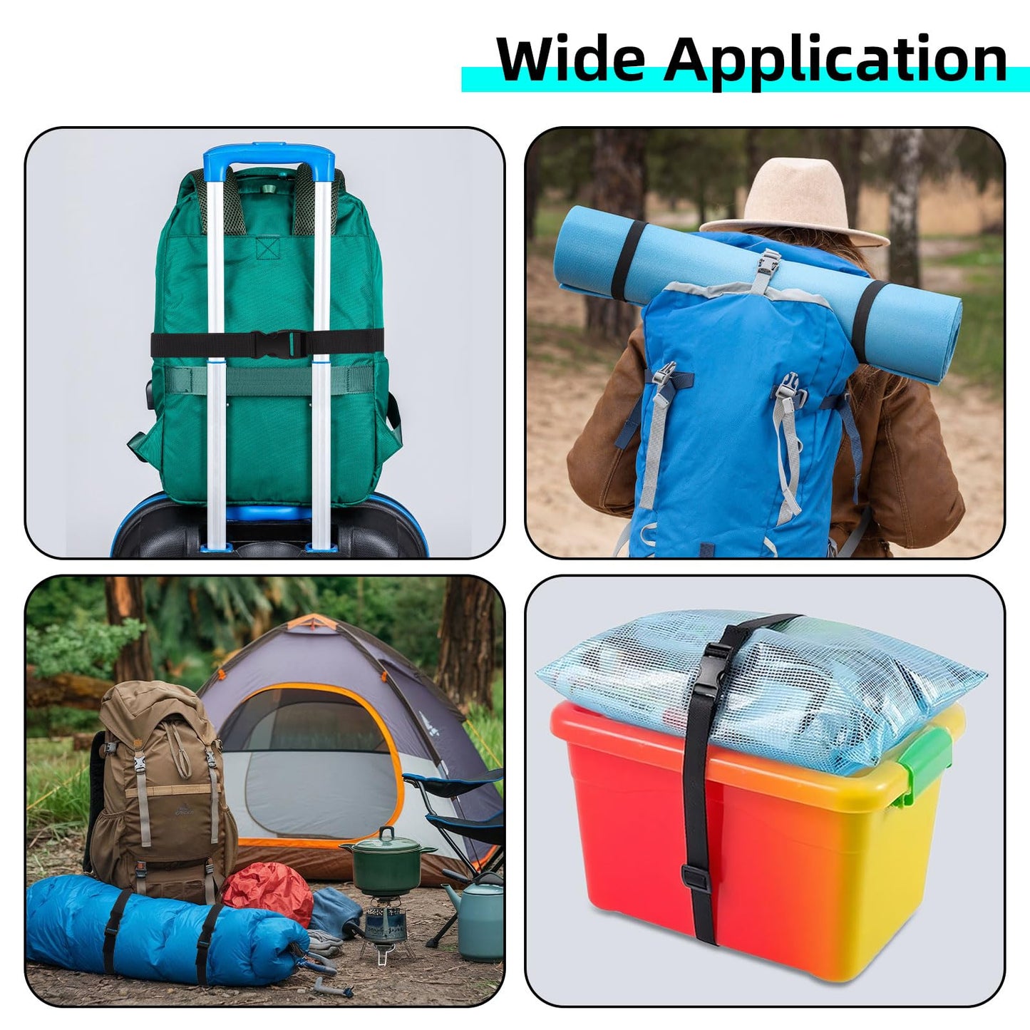 Utility Straps with Quick Release Buckle 47inch, 6 Pcs Nylon Backpack Luggage Straps, Black Adjustable Strap for Packing Travel Outdoor Sports