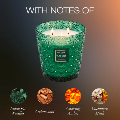 Voluspa Noble Fir Garland, 3 Wick Hearth Candle, 38 oz, 80 Hour Burn Time, Coconut Wax Blend, Scented Candles for Home, Handcrafted in the USA
