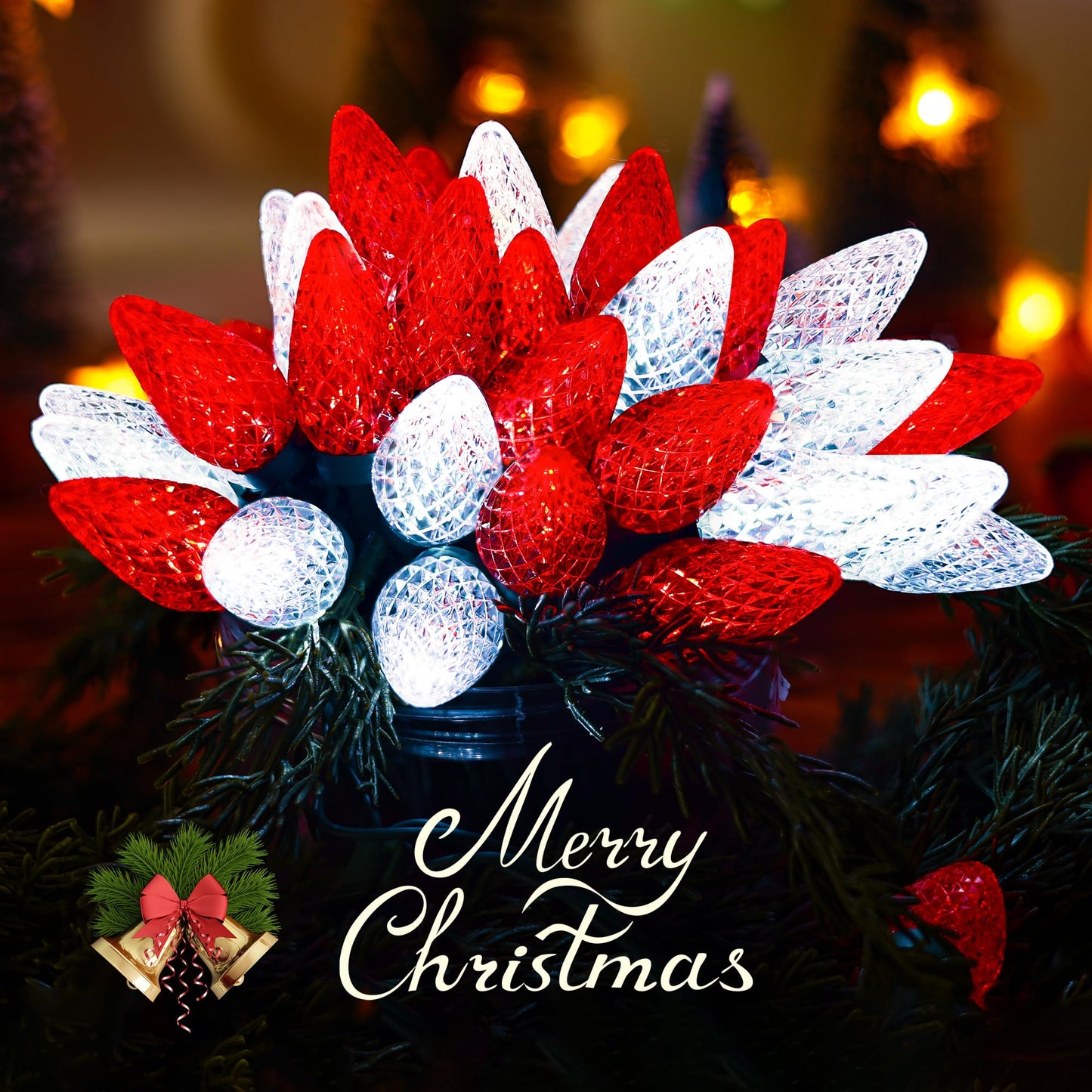 HAYATA Christmas Red White 50 LED Strawberry String Light - Fairy Xmas Decor Lighting for Outdoor, Indoor, Patio, Party, Home, Wreath, Garland, Christmas Tree Decoration. (C9-Red White)