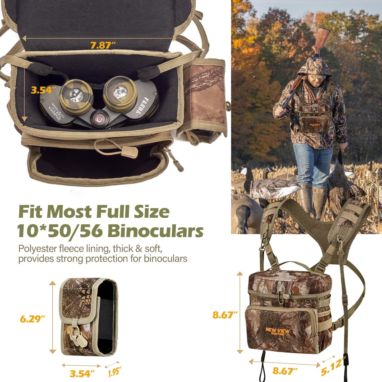 NEW VIEW 60L Hunting Backpack with Waterproof Rain Cover & Bino Packs for Hunting - Binocular Straps Harness Chest Pack