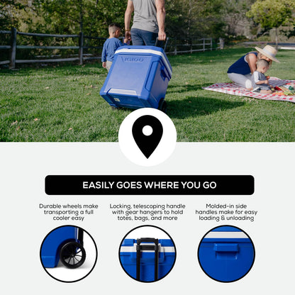 Igloo 28 Qt Blue Wheeled Cooler with Locking Telescoping Handle
