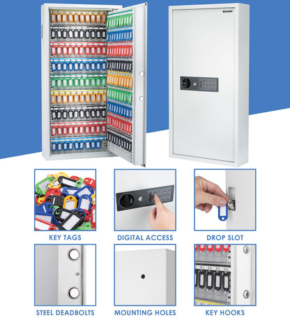 Barska Digital Keypad Wall-Mount Key Cabinet Safe – Steel Lockbox with Pry-Resistant Deadbolts, Holds 180 Keys, Key Deposit Slot, Security Organizer for Home, Office, Business