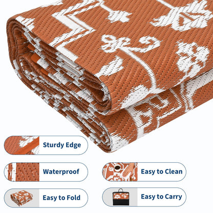 GlowSol Large 9x18 Outdoor Rug for Patios Waterproof Clearance Reversible Patio Mat Plastic Straw Rug RV Camping Mat Outside Carpet for Camping RV,Porch,Deck,Balcony,Camper,Backyard,Beach,Orange