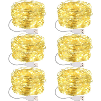 Macarrie 6 Pcs Warm White Fairy Lights USB Powered 16 ft 50 LED String Lights Plug in for Indoor Outdoor Bedroom DIY Party Wedding Home Festival Tree Garden Xmas Decoration