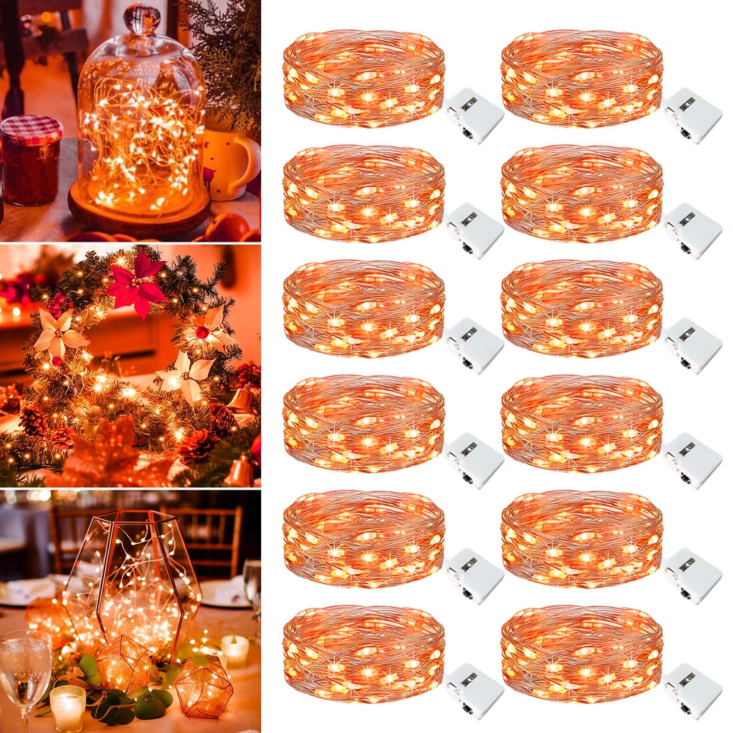 Fairdeer 12 Pack Fairy Lights Battery Operated - 7ft 20 Led Twinkle Lights 3 Modes, Bulk Mini String Lights Waterproof for Mason Jars Vases DIY Party Wedding Decoration Christmas -Orange