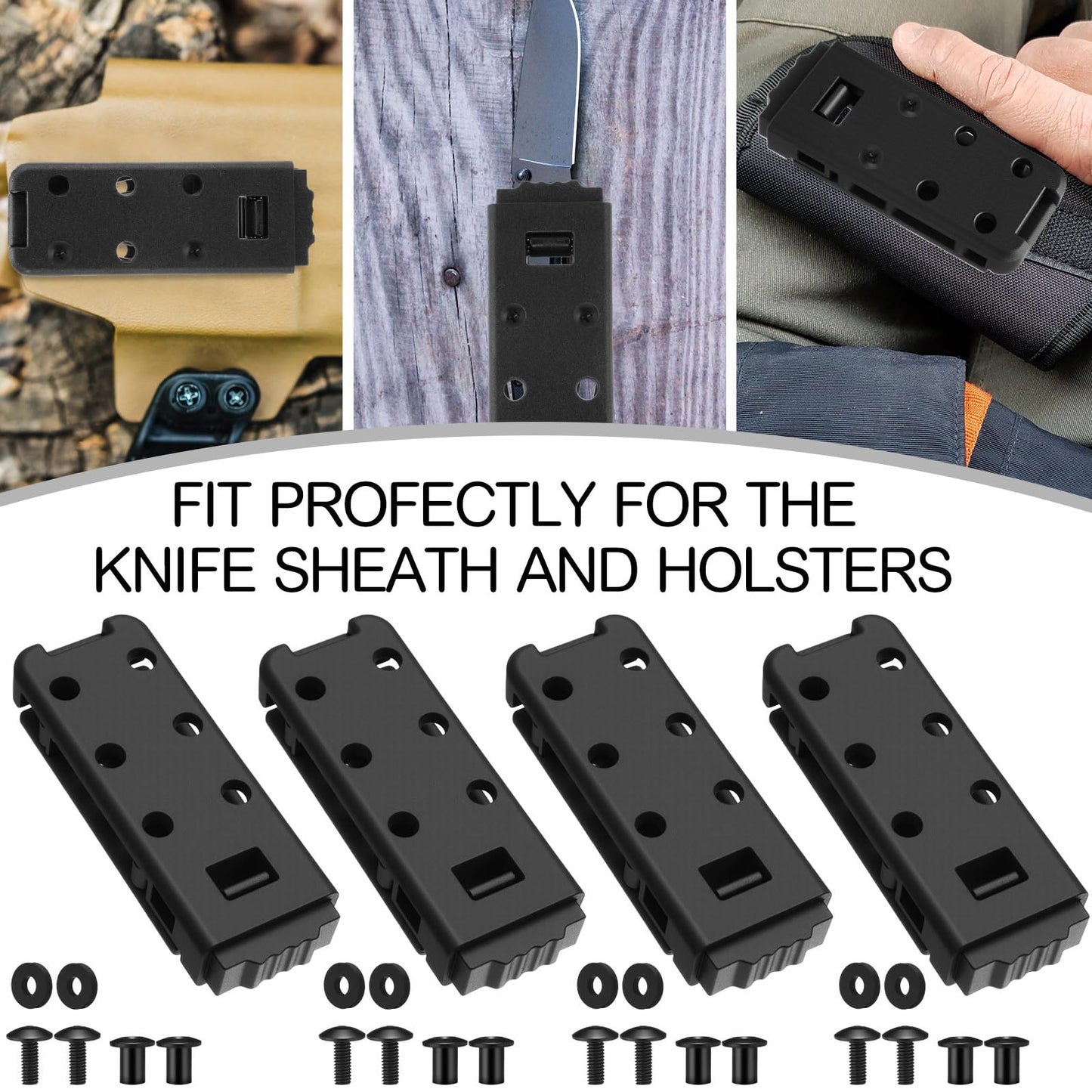Lanties 8 Pcs Holster Belt Clips Knife Belt Clip Holster Hardware Adjustable Molle Adapter with Screws for Outdoor(3.46 x 1.26 Inch,Style 3)