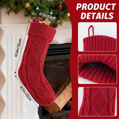 Suranew Christmas Stockings, Personalized Christmas Stockings 18 Inches Large Size Cable Knitted Stocking Gifts in Red, White, Green