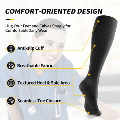 CAMBIVO Compression Socks for Men and Women 3 Pairs, 20-30 mmHg Flight Socks Stockings for Ankle/Calf Support, Running, Flying, Pregnancy & Maternity, Airplane Travel Essentials (Black, XXL)