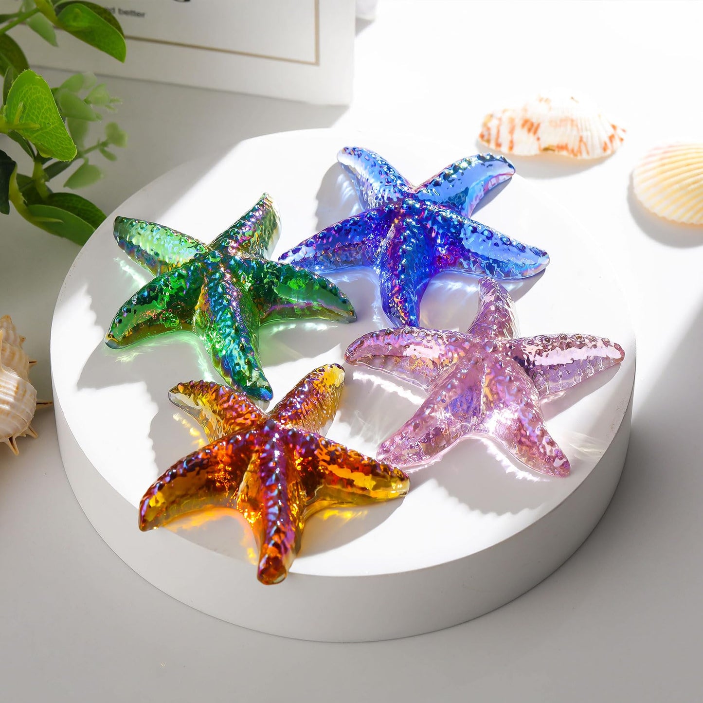 Movdyka 4pcs Starfish Crystal Figurine Desk Decor Handmade Blown Glass