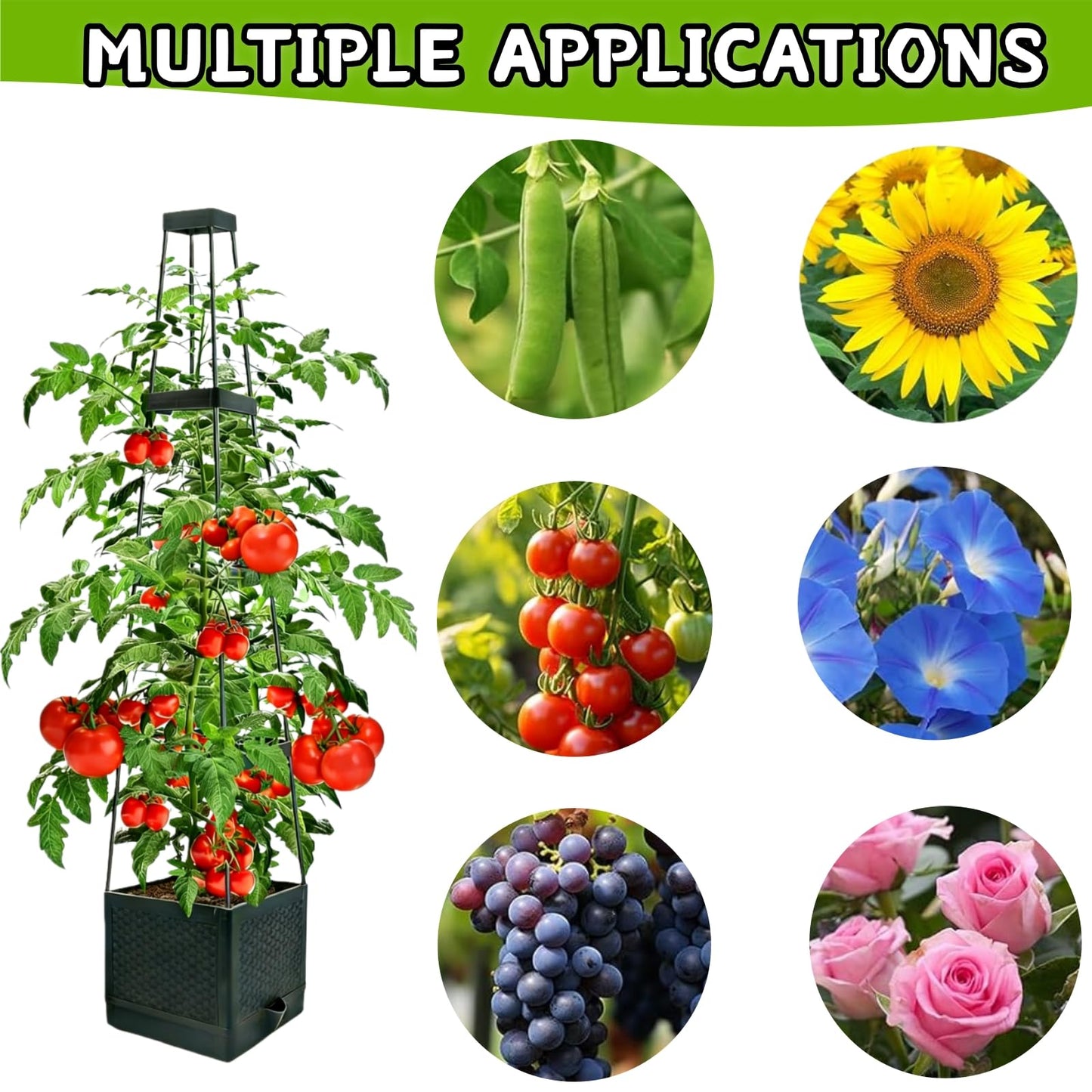 TESSTSY 2Pcs Raised Garden Bed Tomato Planter Box with Trellis, 57 Inch Self-Watering Large Tomato Cage for Patio Garden Pots, Climbing Plants Cucumber Vine Vegetables Flowers Outdoor & Indoor