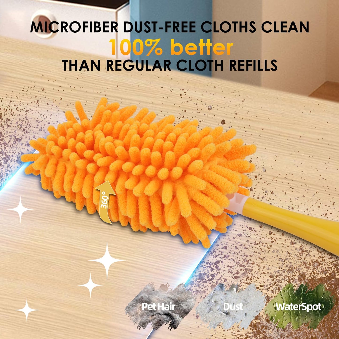 Redones Dusters for Swiffer - Reusable Duster Refill Compatible with Swiffer Hand Duster(8 Pack+1Handle), 360 Heavy Duty Dusters Refills